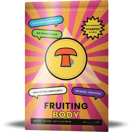 Fruiting Body instant mushroom coffee pouch
