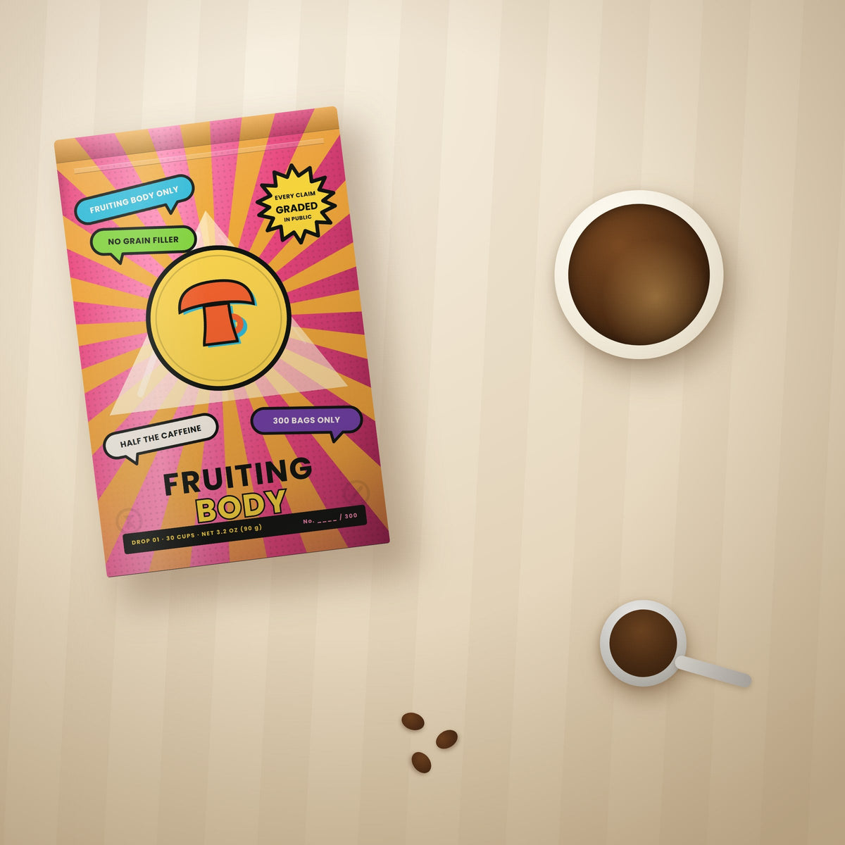 Drop 01 pouch with two cups of coffee